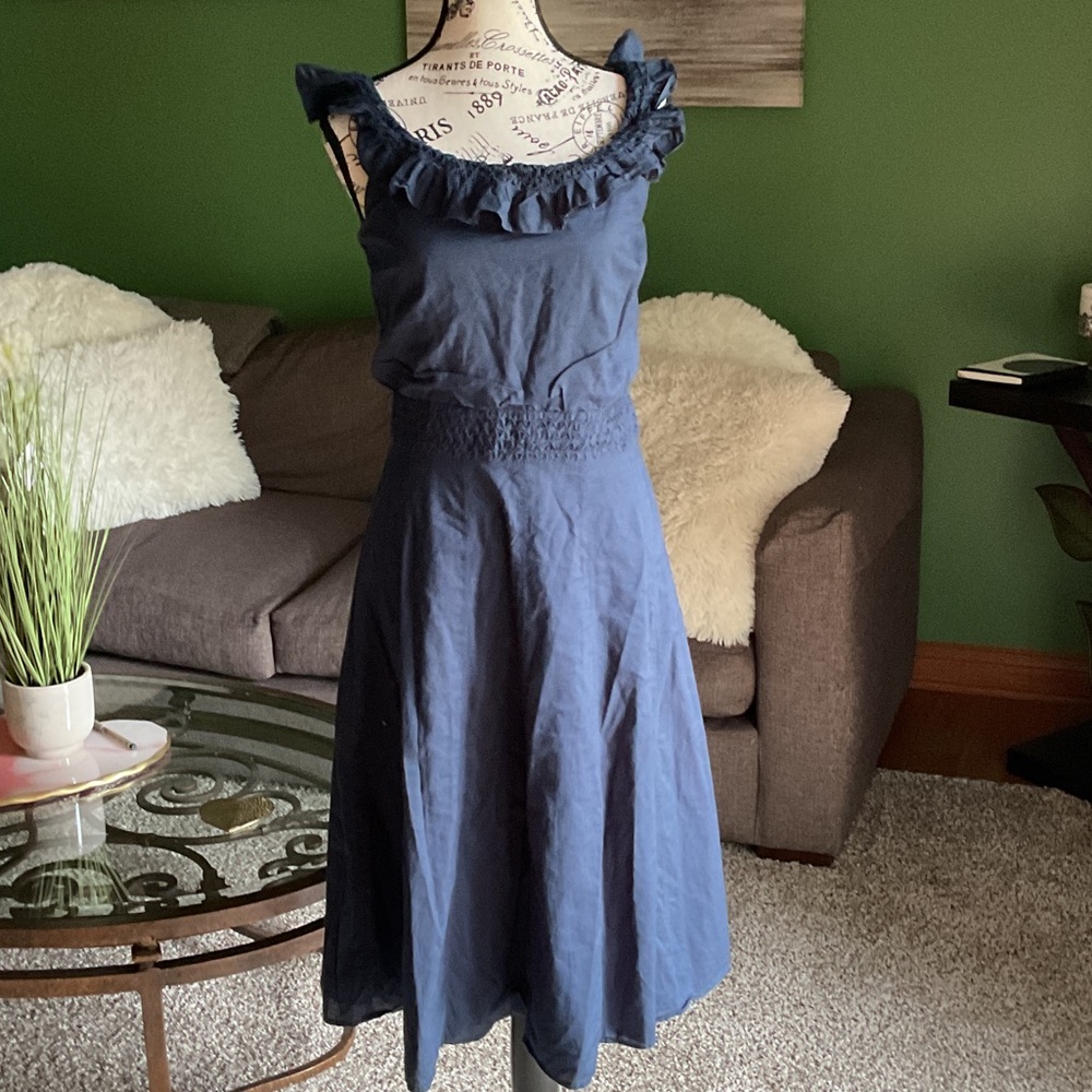 J. Crew Navy Ruffle Midi Dress, Size 10
